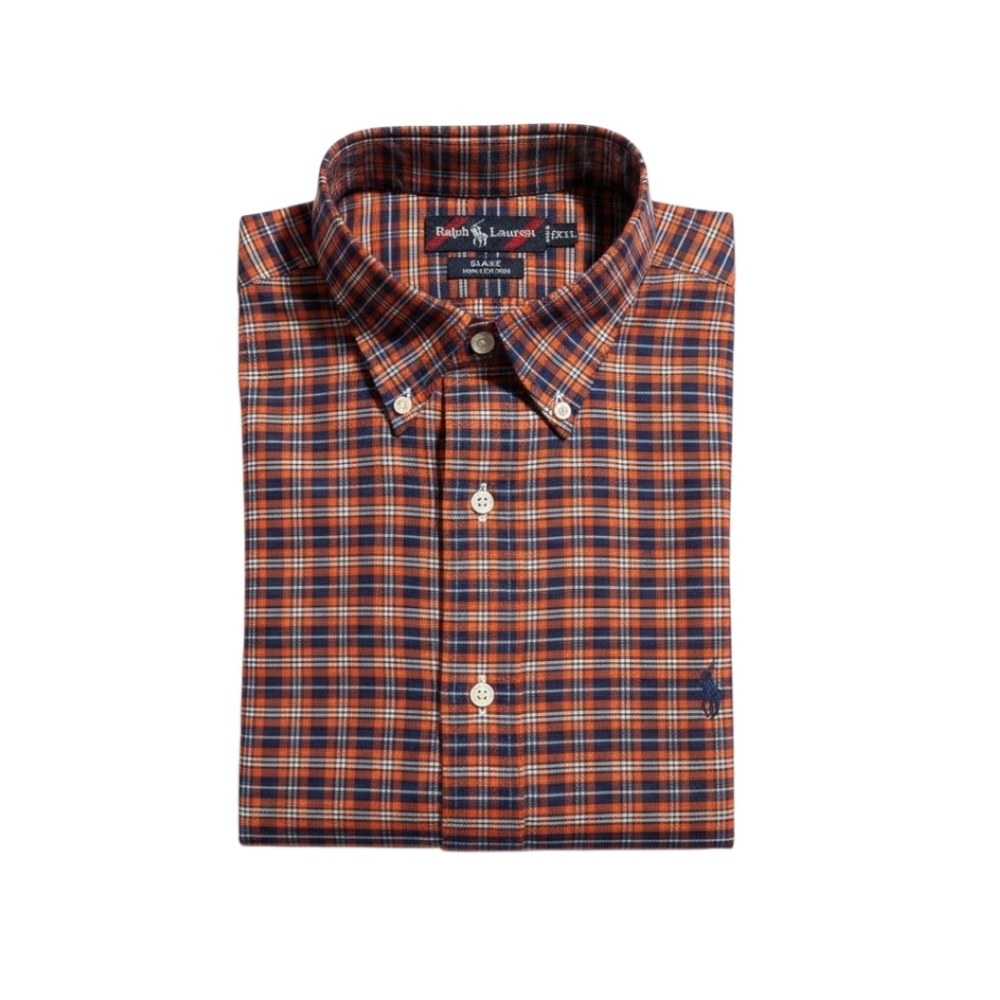 Polo Ralph Lauren XXL Long Sleeve Blake Orange Plaid Button Down Shirt Cotton